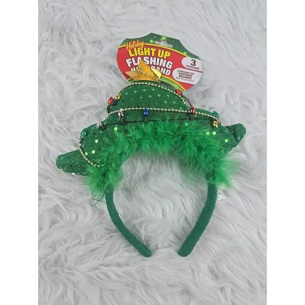 Christmas Tree Headband, LED Light Up Flashing Holiday Christmas Lights